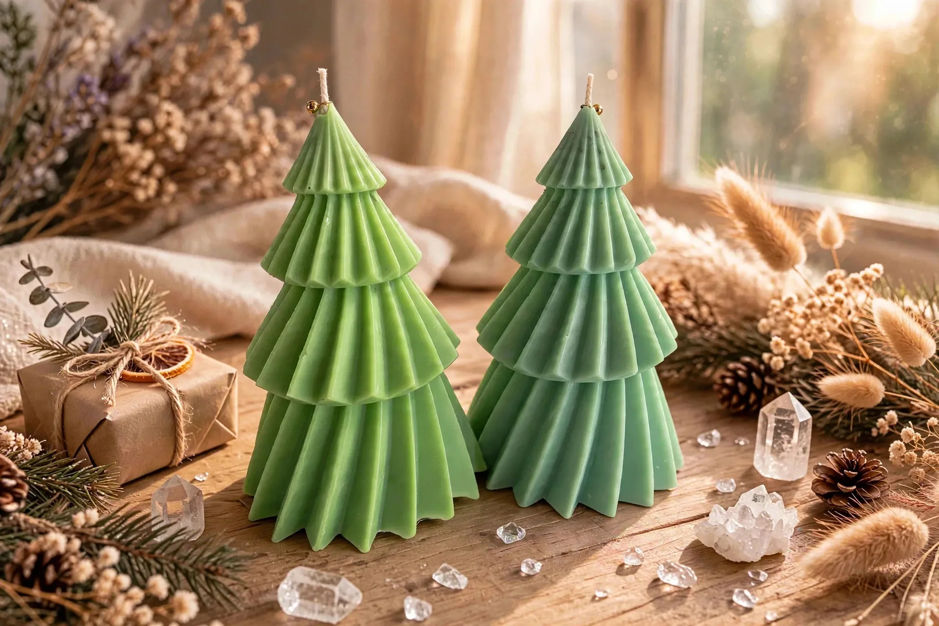 Blue Spruce Christmas Tree Candle: Coconut Soy Wax — styled home decor scene