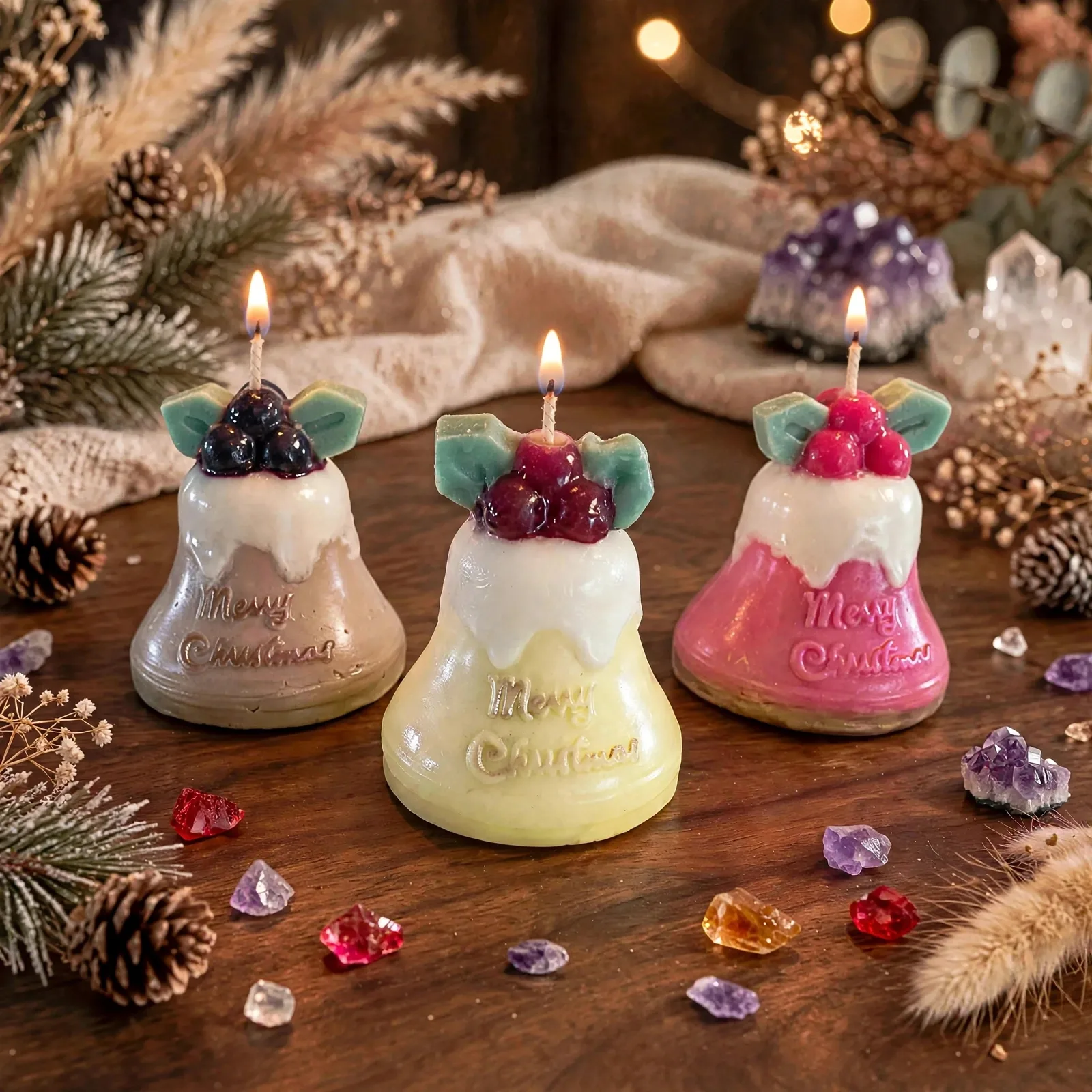 Christmas Bell Candle: Snickerdoodle Scented Coconut — lit with a warm flame