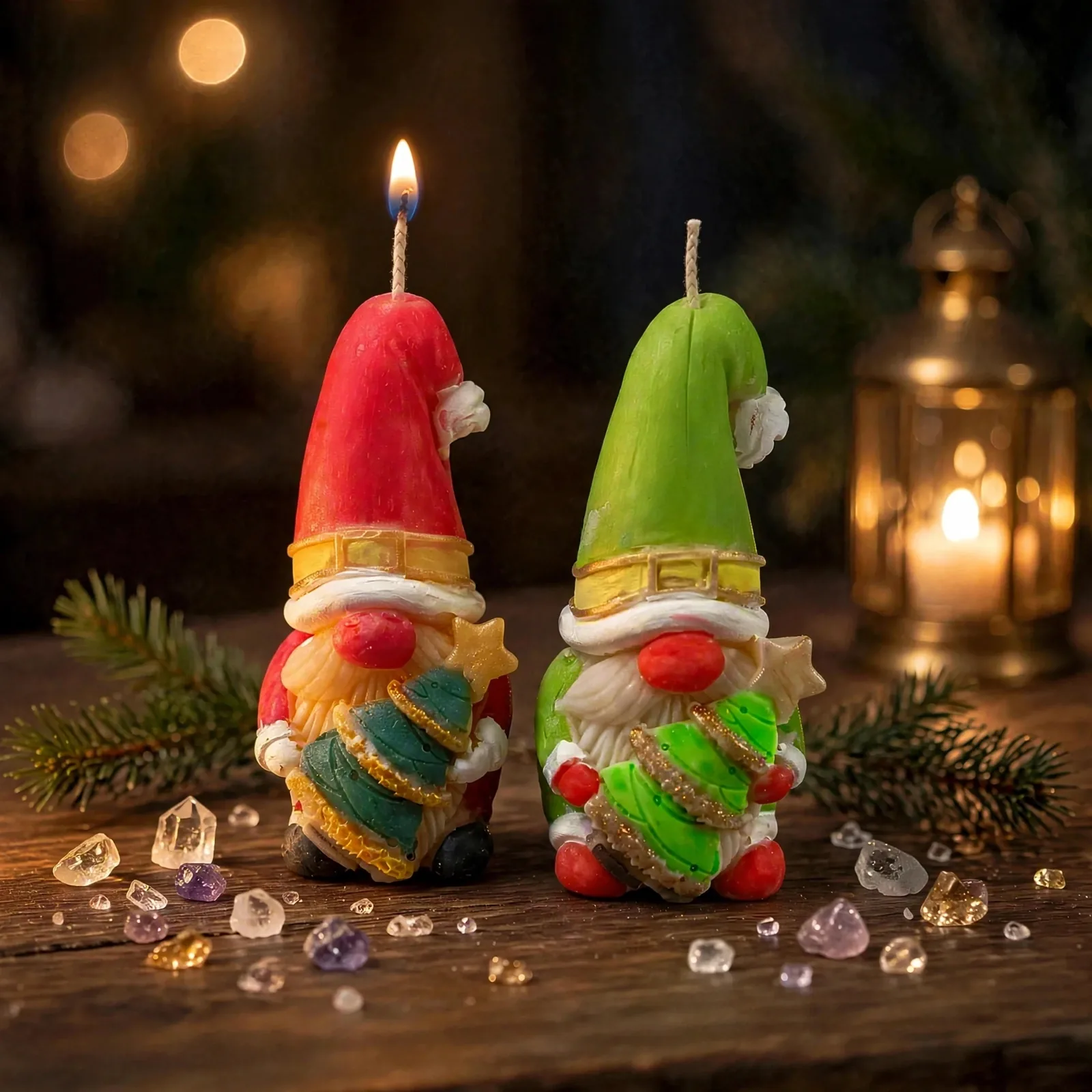Christmas Gnome Candle: Snickerdoodle Coffee Scented — lit with a warm flame