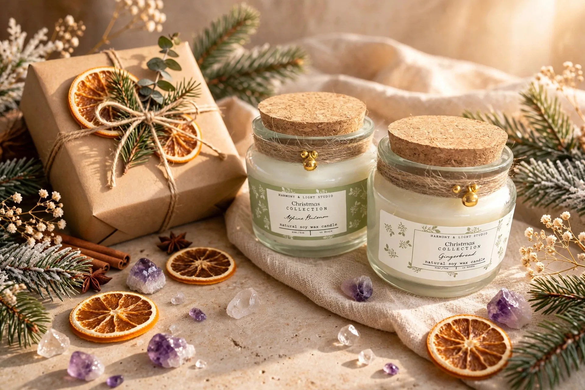 Christmas Candle Gift Set: Alpine Balsam & Gingerbread — styled home decor scene