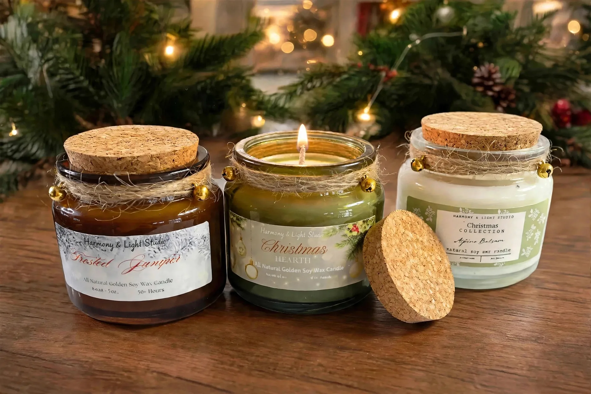 Christmas Candle Trio - Festive Gift for everyone — lit with a warm flame