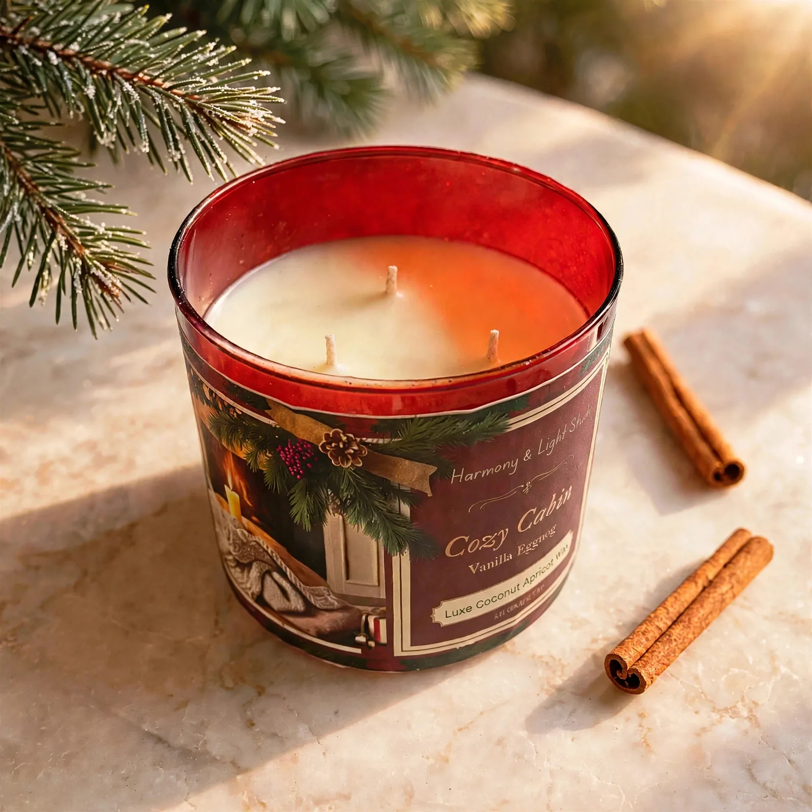 Vanilla Eggnog Christmas Candle: Luxe Coconut Apricot Wax — close-up detail