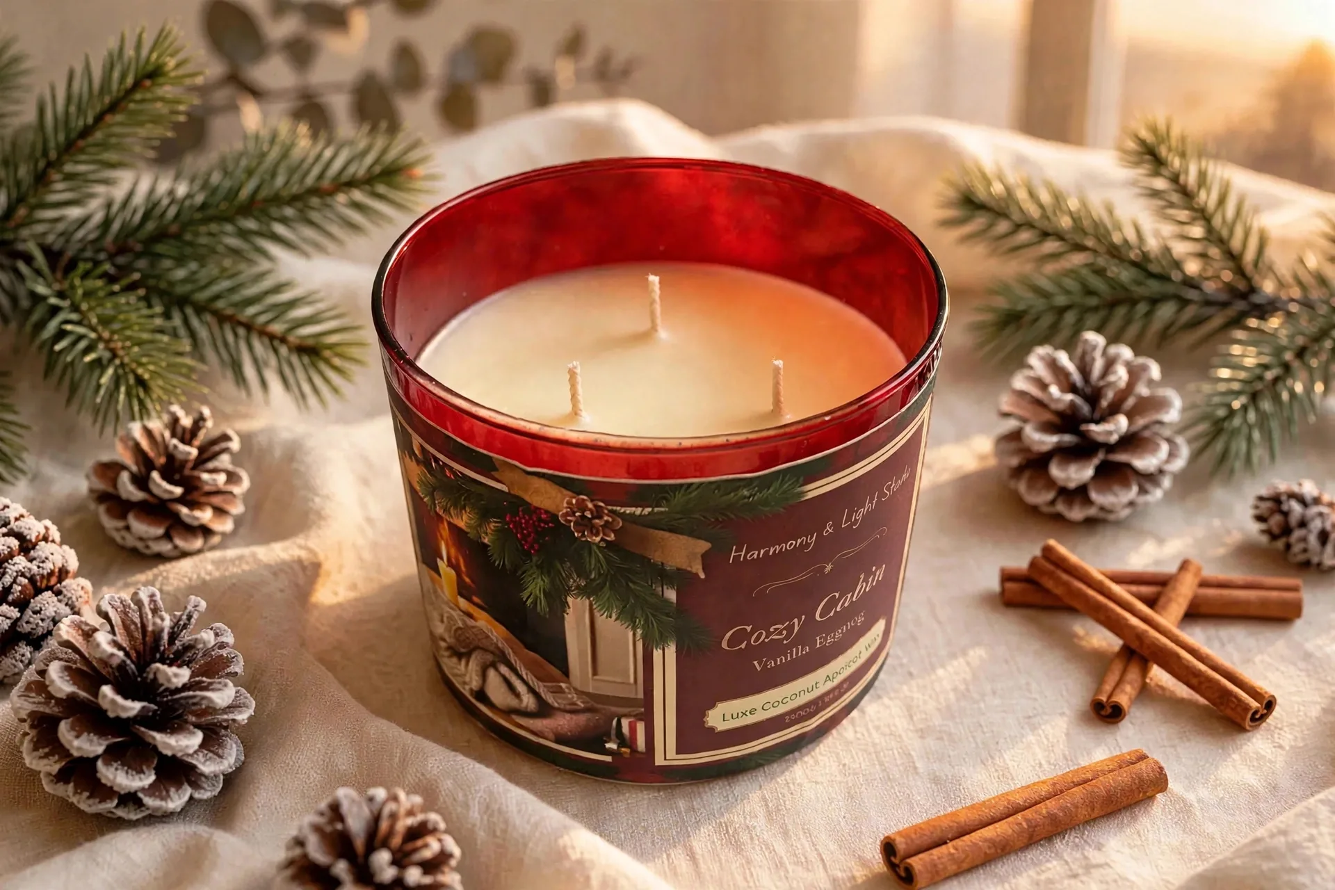 Vanilla Eggnog Christmas Candle: Luxe Coconut Apricot Wax, Triple Wick