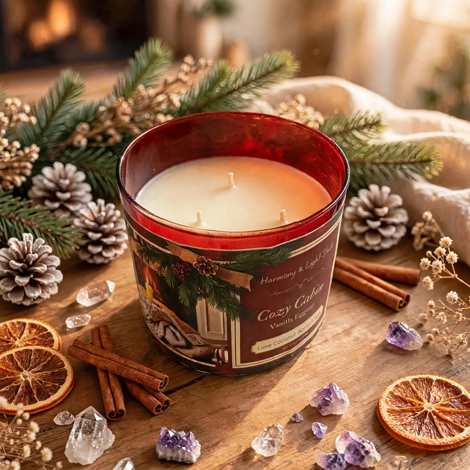 Vanilla Eggnog Christmas Candle: Luxe Coconut Apricot Wax — lifestyle photo
