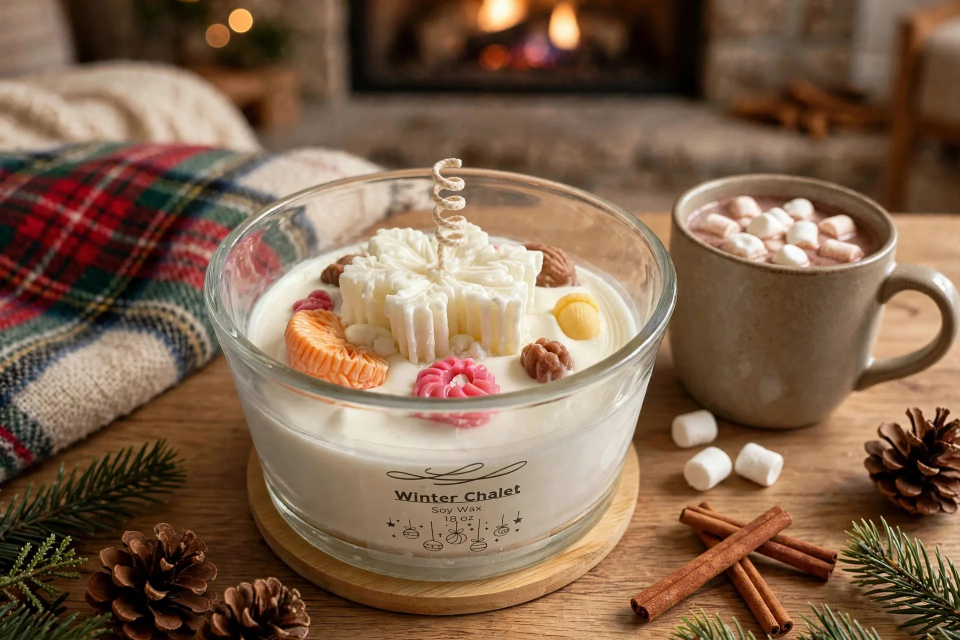 Big Three Wick Christmas Candle 18 oz - gift for cozy — lifestyle photo