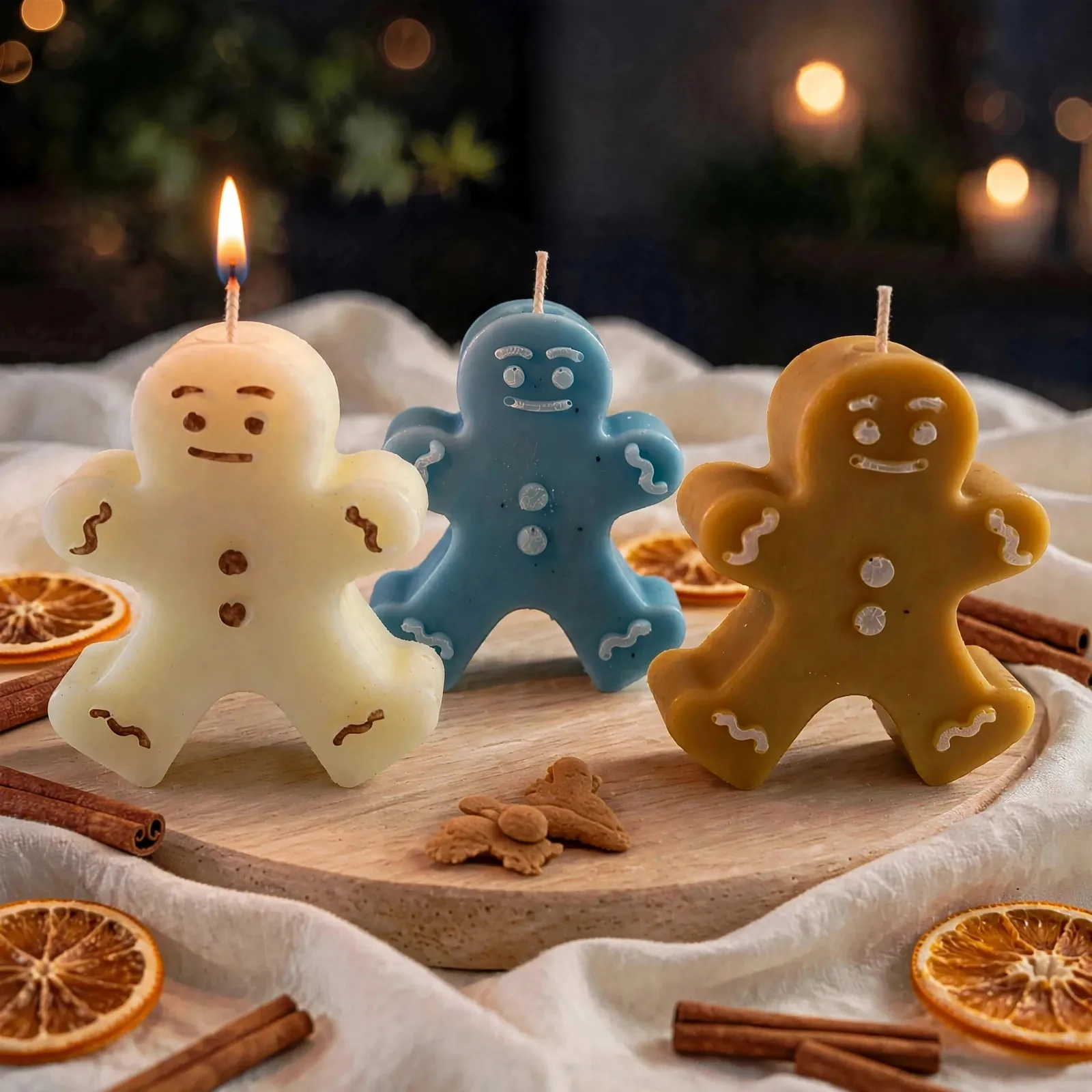 Vanilla Eggnog Gingerbread Candle - Cozy Holiday — lit with a warm flame