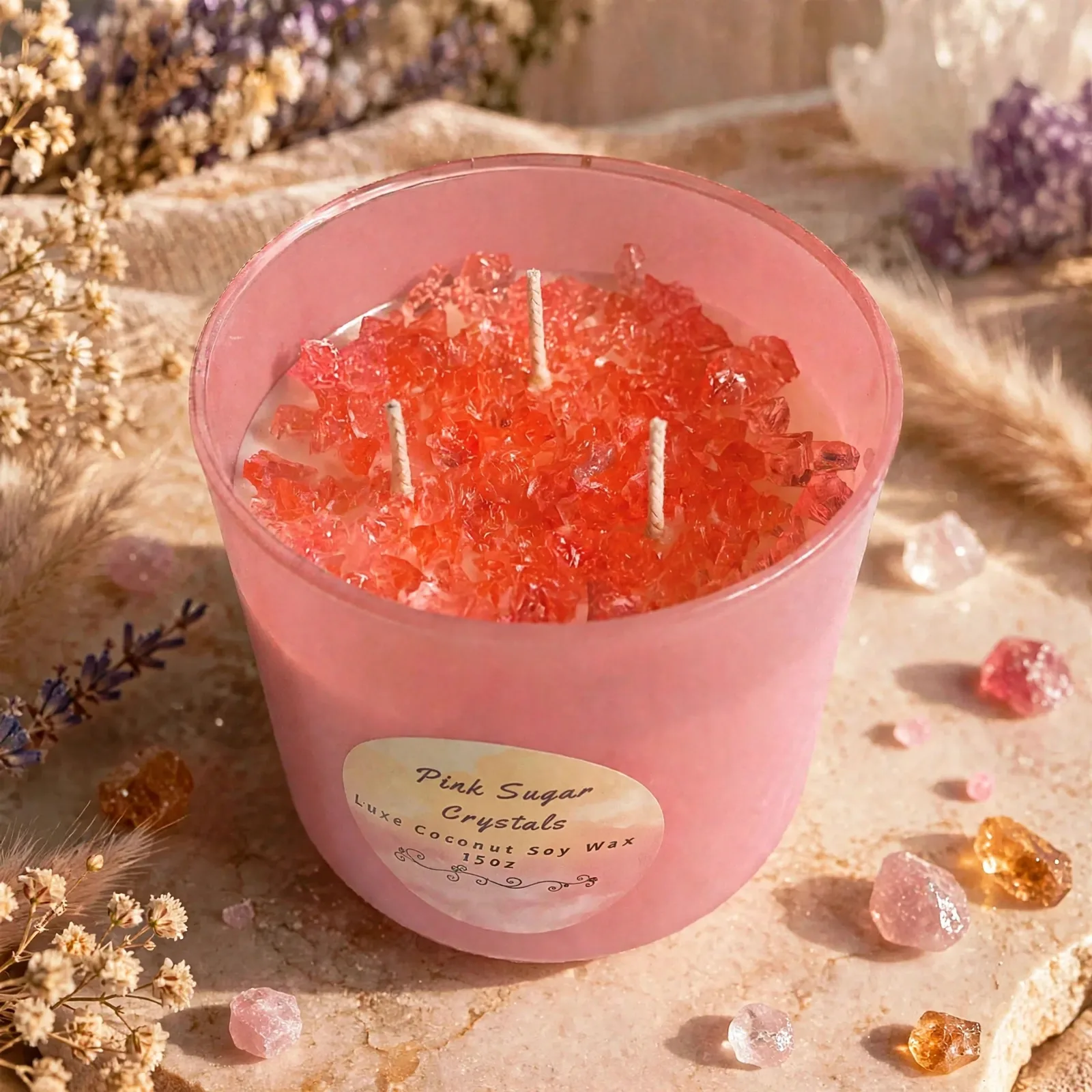 Pink Sugar 3-Wick Soy Candle — close-up detail