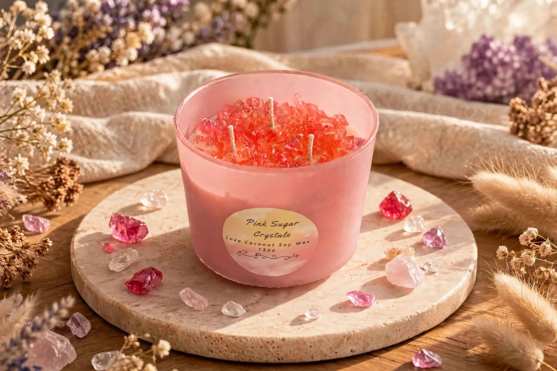Pink Sugar 3-Wick Soy Candle, handmade coconut soy candle
