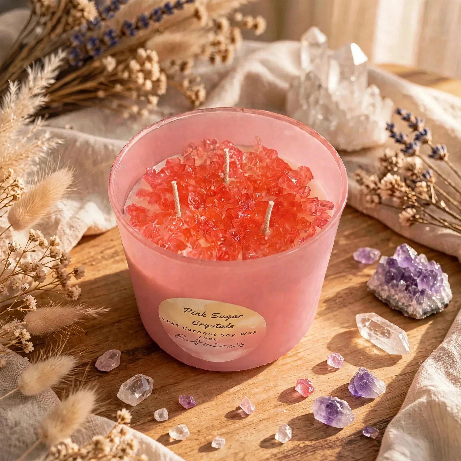Pink Sugar 3-Wick Soy Candle — lifestyle photo