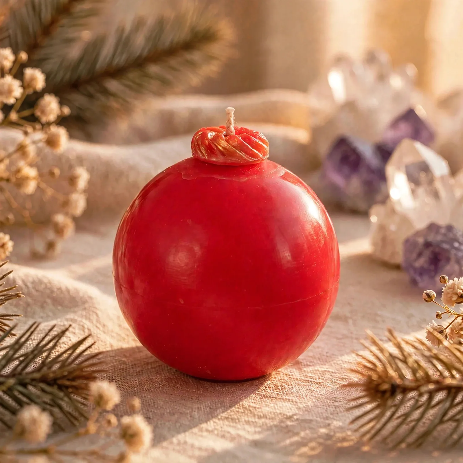 Christmas Decoration Pillar Candle Trio - festive gift — close-up detail