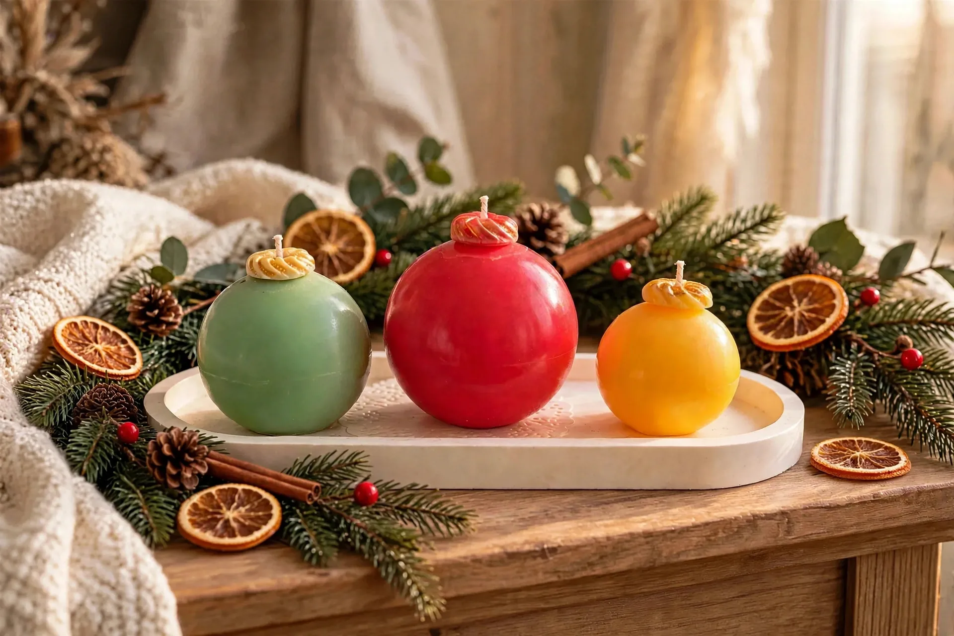 Christmas Decoration Pillar Candle Trio - festive gift — lifestyle photo