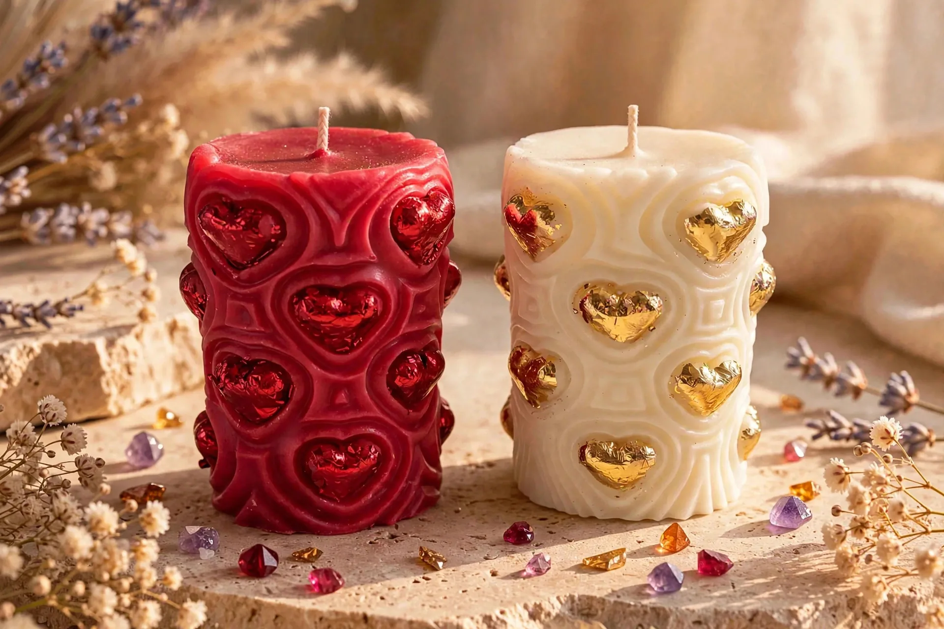 Heart Pillar Candle — close-up detail