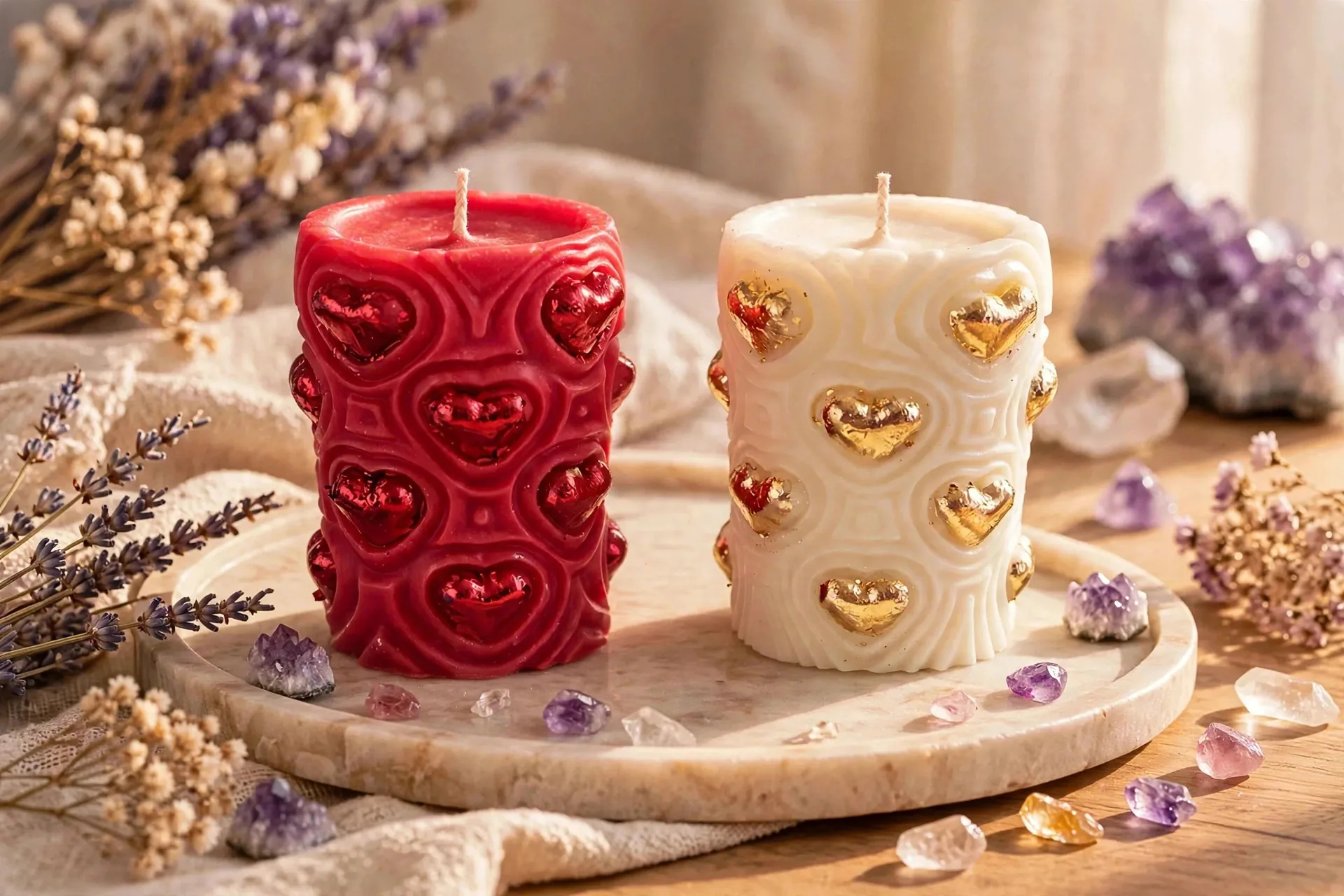 Heart Pillar Candle, Cinnamon Chai & Blood Orange Scents, Cocosol Soy Wax