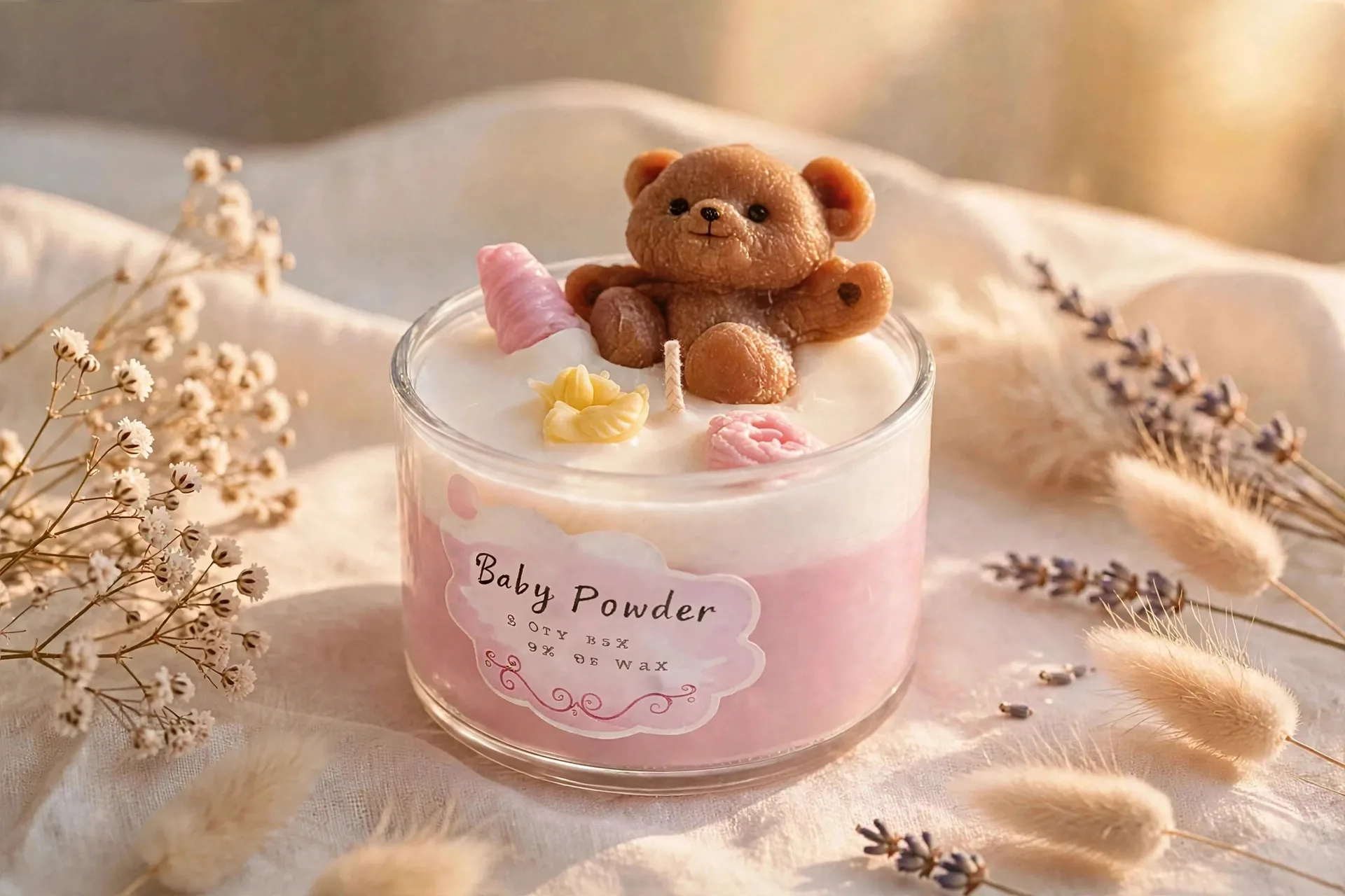Custom Teddy Bear Soy Candle — close-up detail