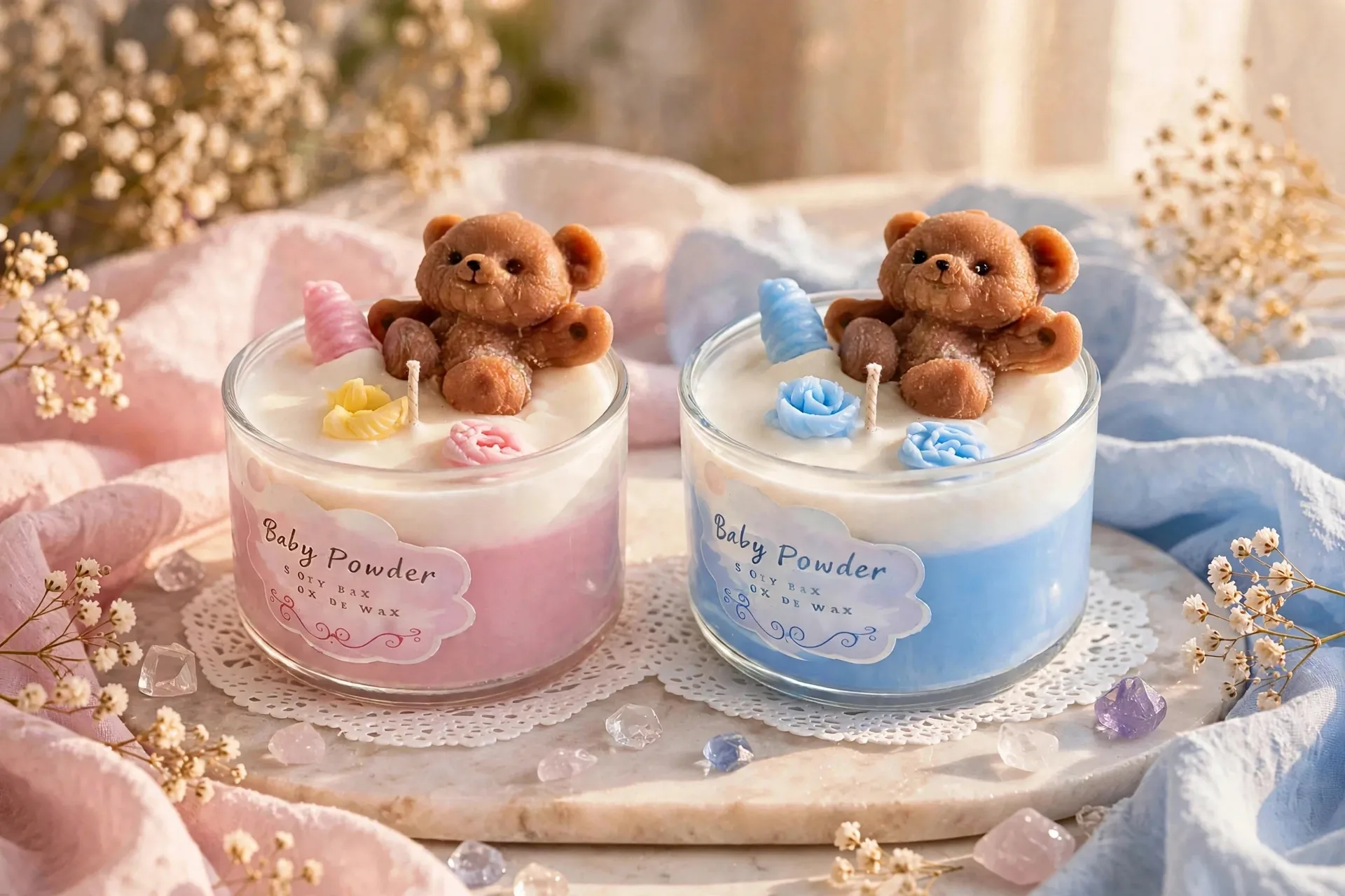 Custom Teddy Bear Soy Candle, Baby Powder Scent, Baby Shower Favor, Nursery Decor
