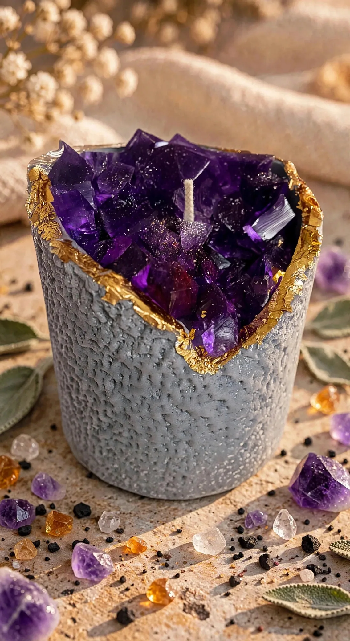 Geode Crystal Pillar Candle - Coconut Soy Wax — close-up detail