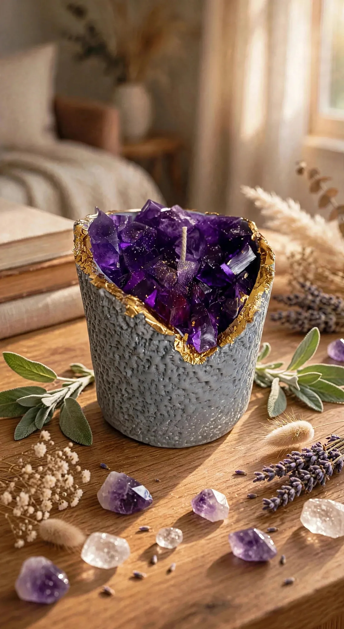 Geode Crystal Pillar Candle - Coconut Soy Wax — lifestyle photo