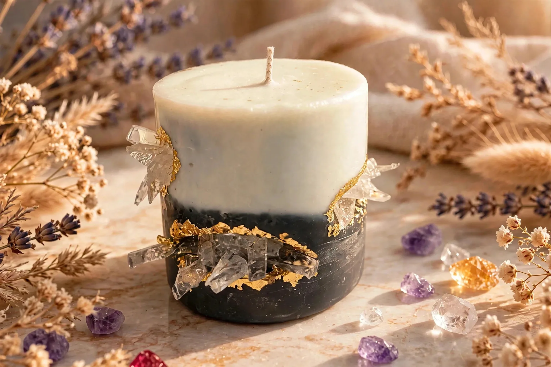 Crystal Pillar Candle Set — close-up detail