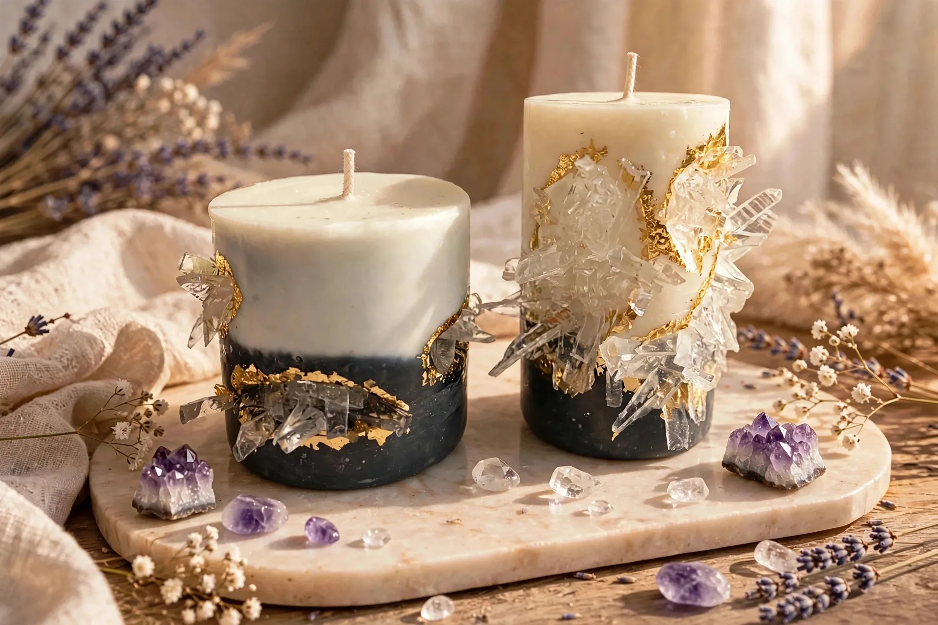 Crystal Pillar Candle Set — styled home decor scene