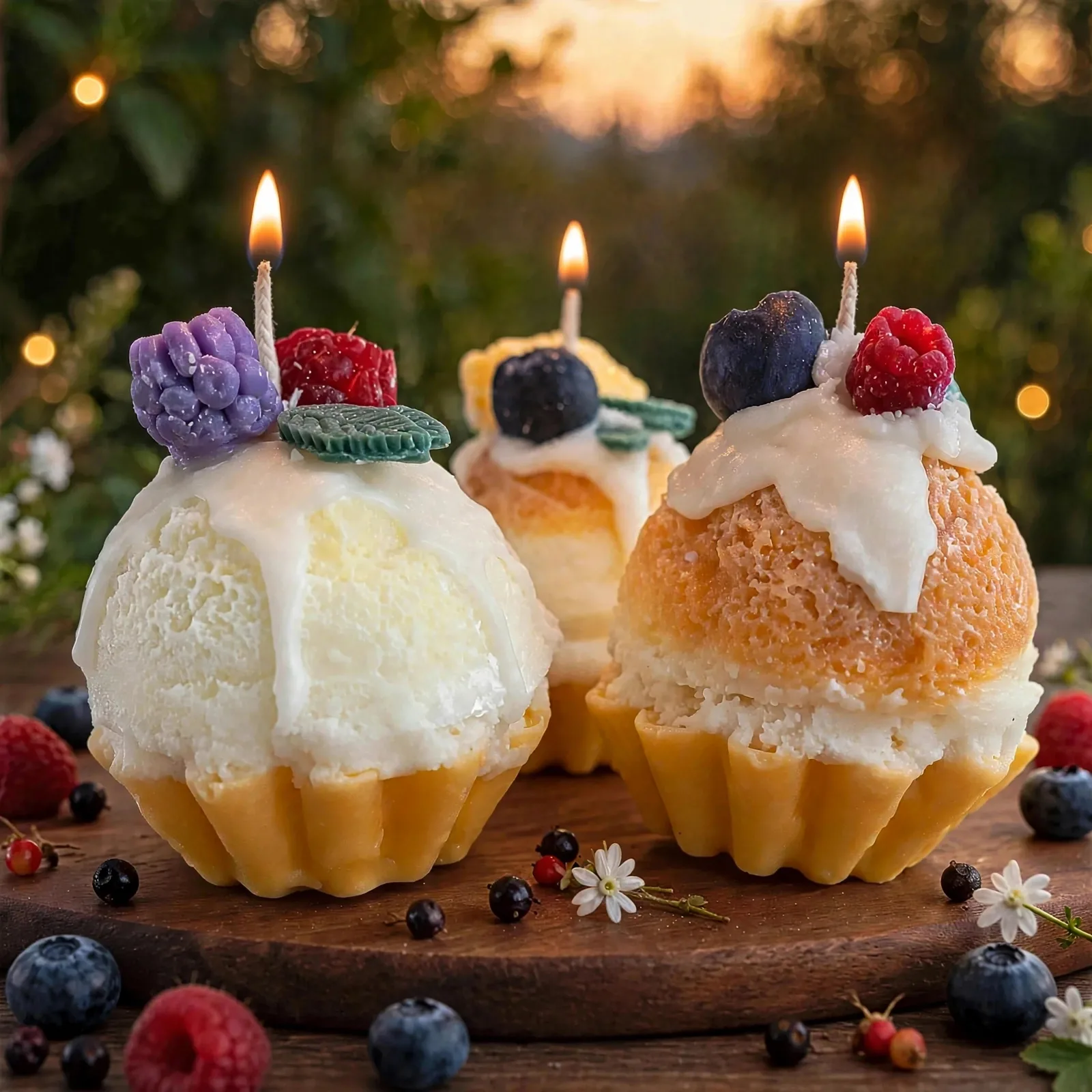 Sweet Vanilla Caramel Dessert Candle | Handcrafted — lit with a warm flame