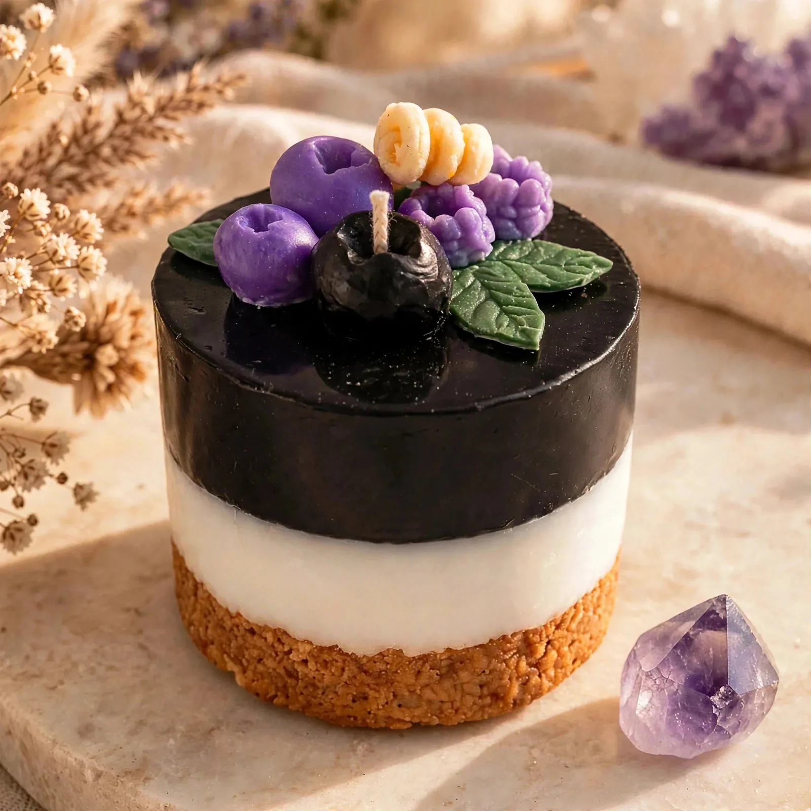 Black Raspberry Vanilla Pillar Candle | Dessert Style — close-up detail
