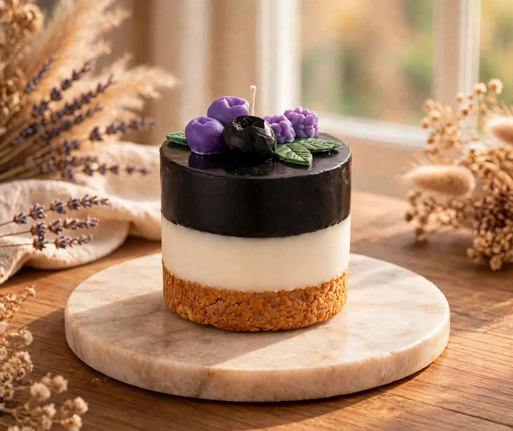 Black Raspberry Vanilla Pillar Candle | Dessert Style — lifestyle photo