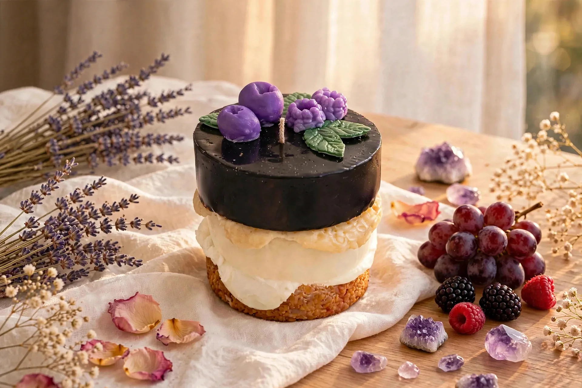 Black Raspberry Vanilla Pillar Candle | Dessert Style — styled home decor scene