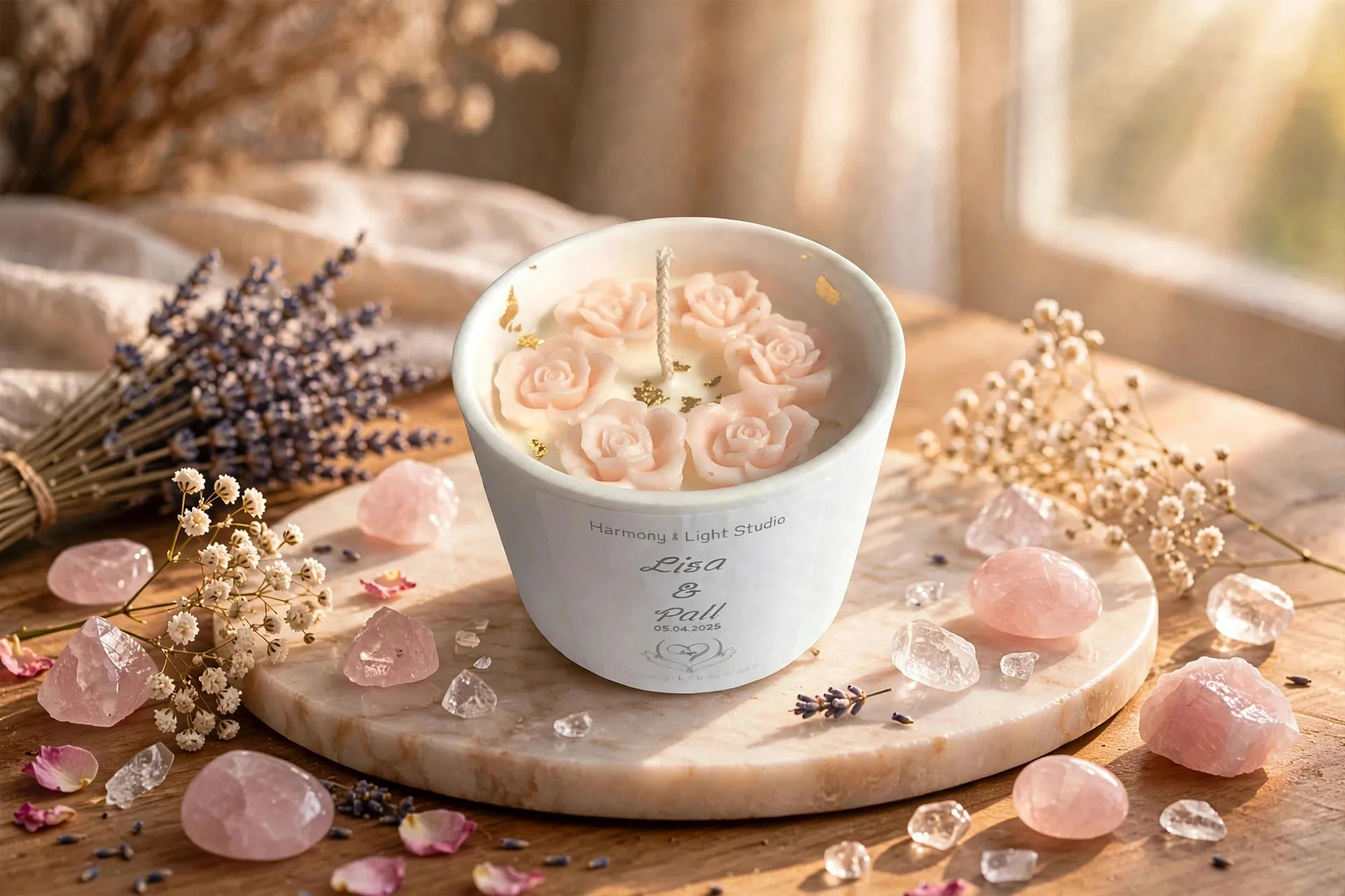 Custom Ceramic Wedding Soy Candle — styled home decor scene