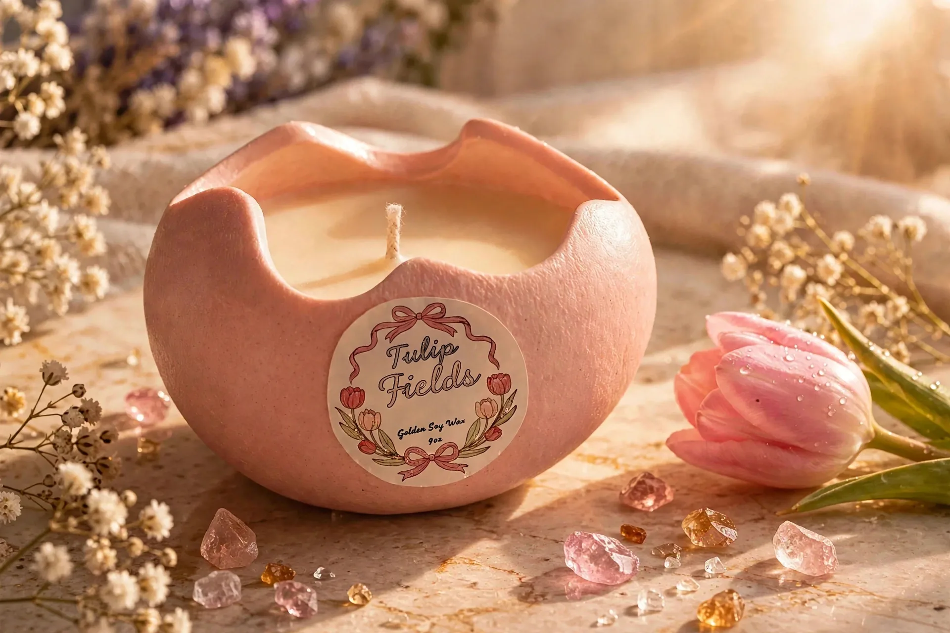 Tulip Candle Handmade Jesmonite — close-up detail