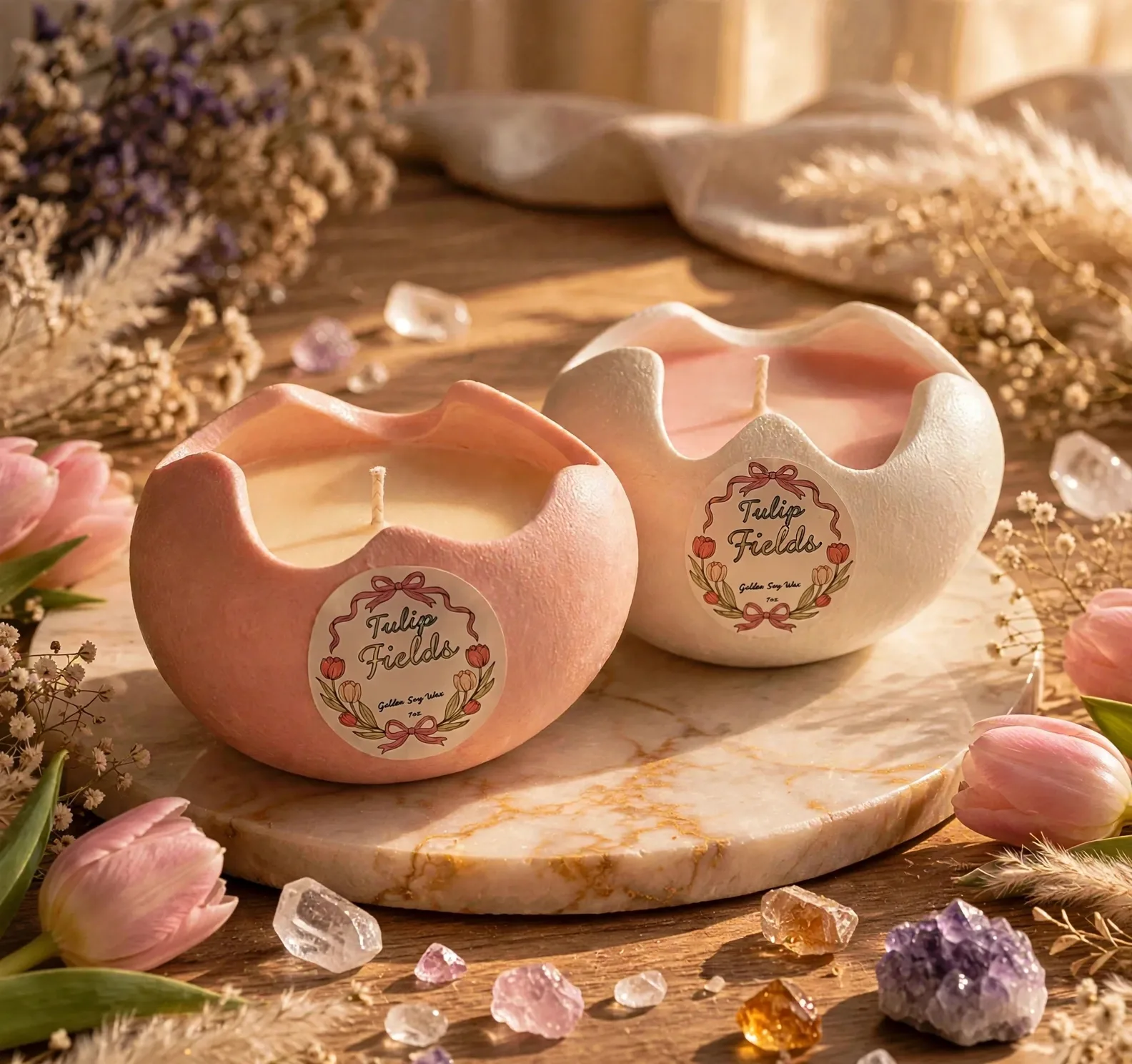 Tulip Candle Handmade Jesmonite