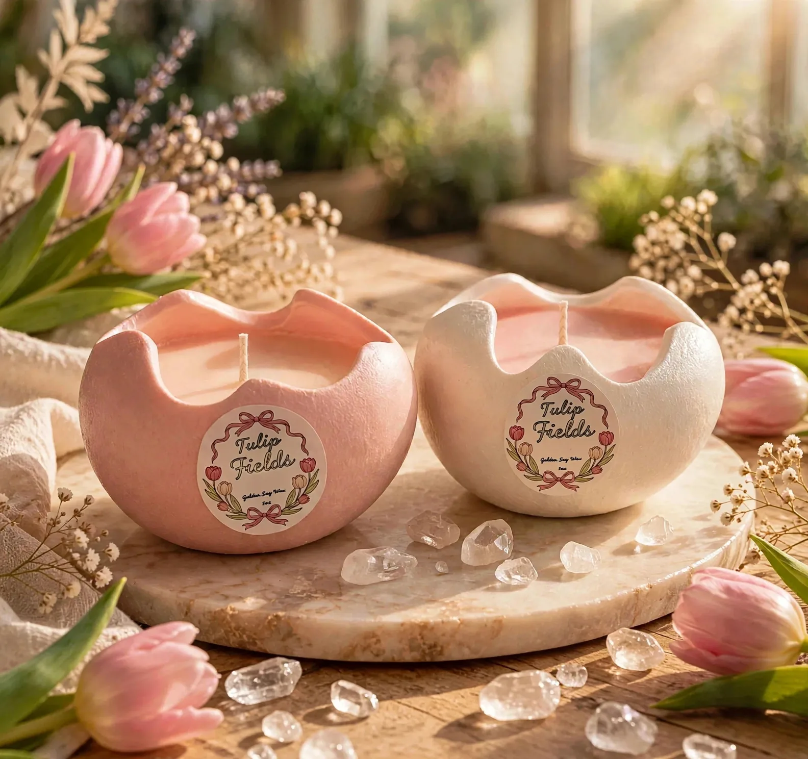 Tulip Candle Handmade Jesmonite — lifestyle photo