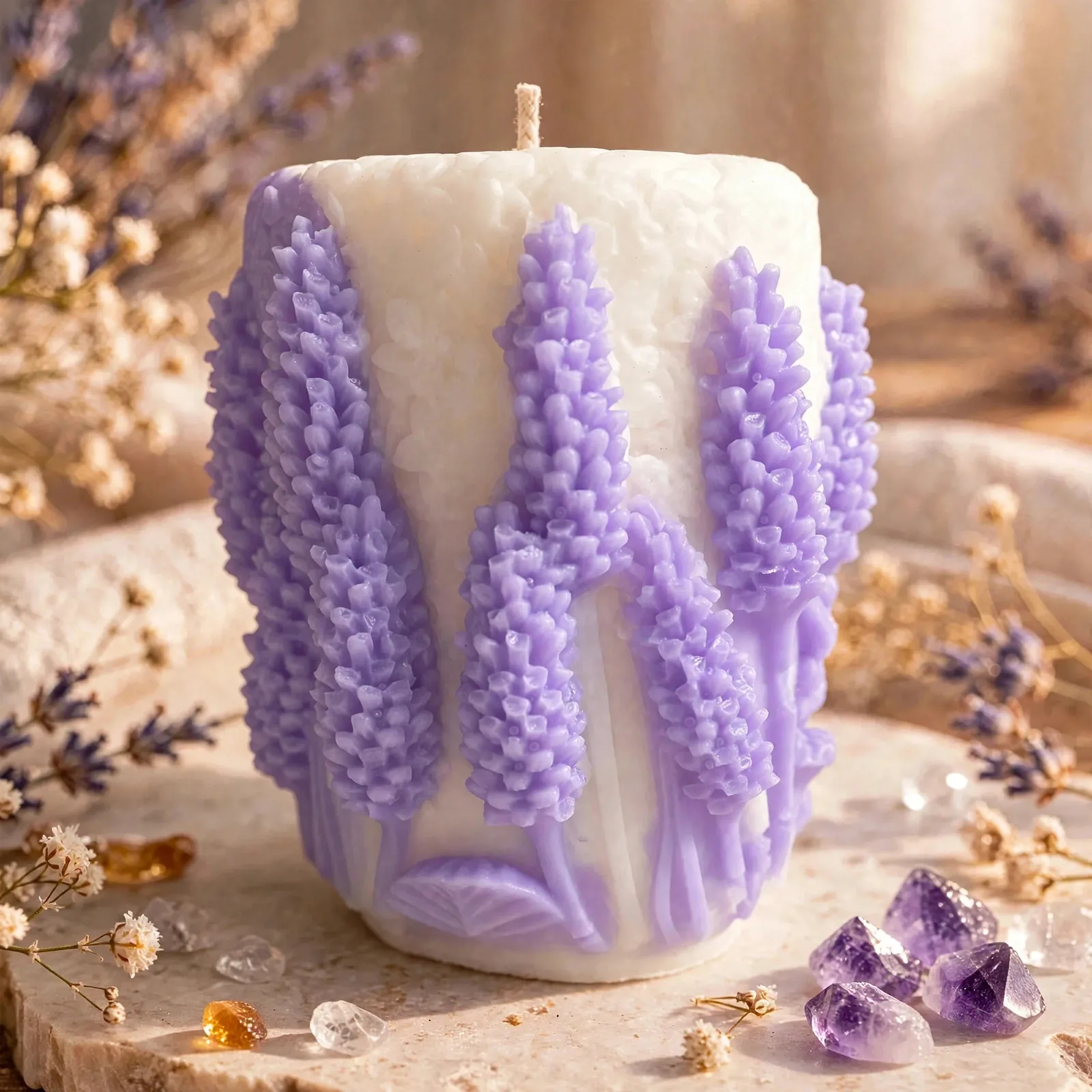 Vanilla Coconut Soy Mother's Day Lavender Crème Candle — close-up detail