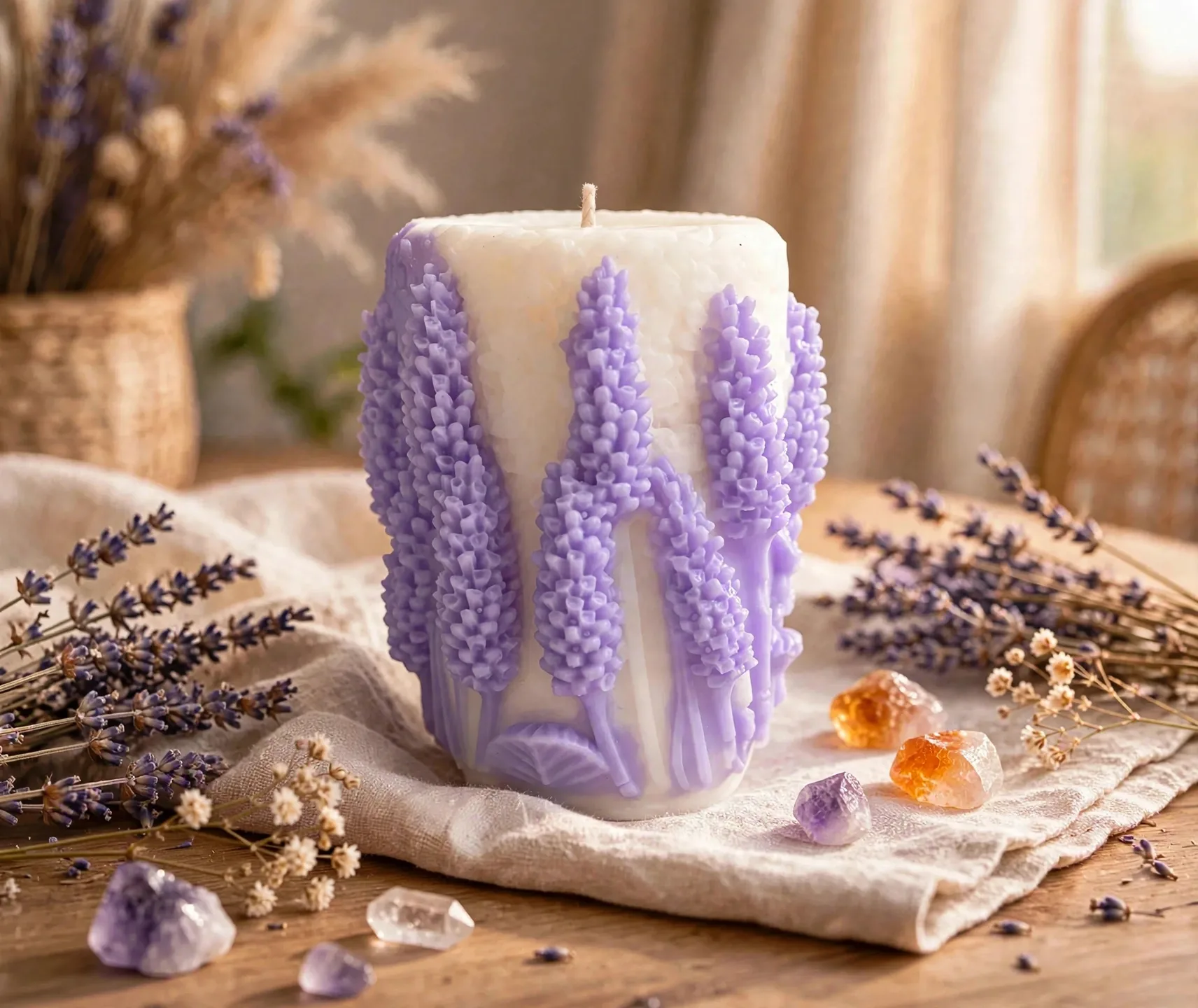 Vanilla Coconut Soy Mother's Day Lavender Crème Candle — lifestyle photo