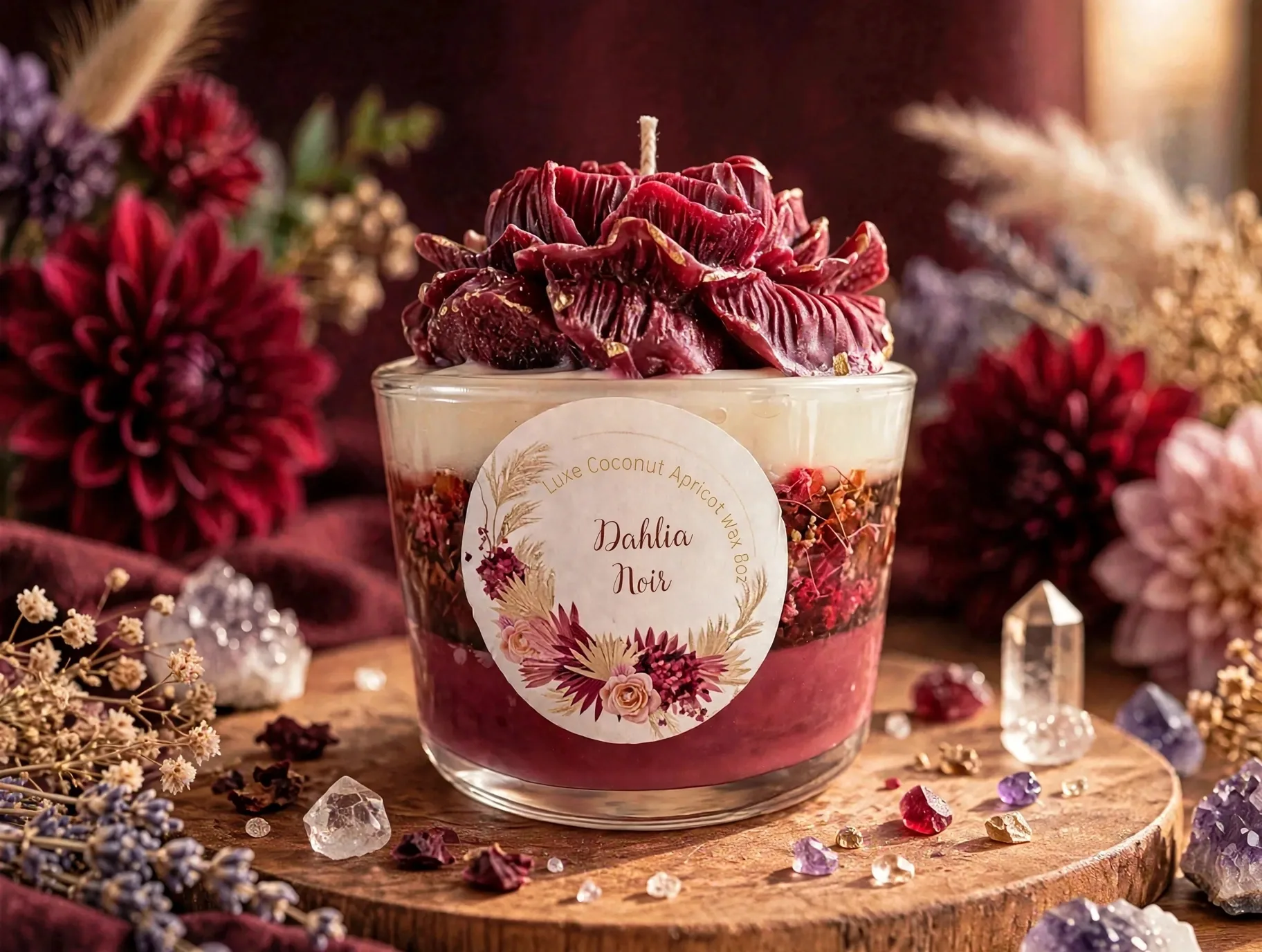 Dahlia Candle Handmade Floral Sculpted Soy Candle Dark Aromatherapy Botanical Home Decor Housewarming Gift