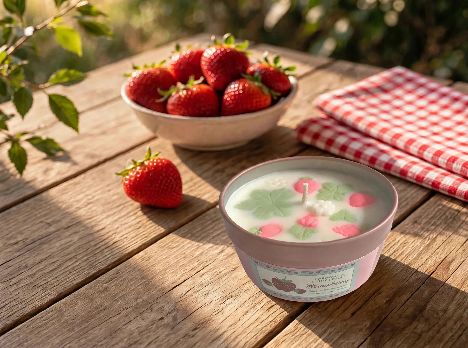 Strawberry Jam Scented Soy Wax Candle — lifestyle photo