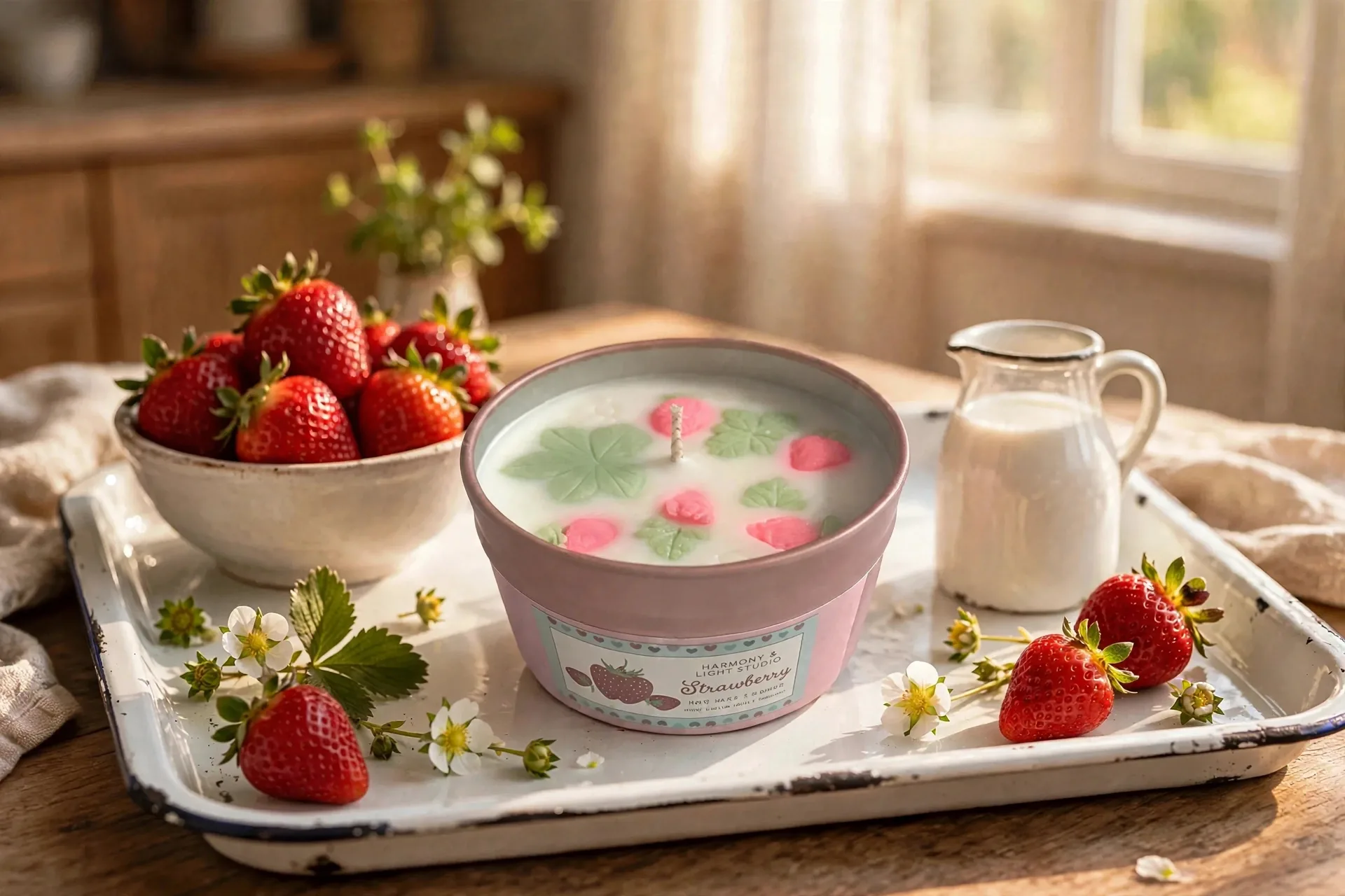 Strawberry Jam Scented Soy Wax Candle — styled home decor scene