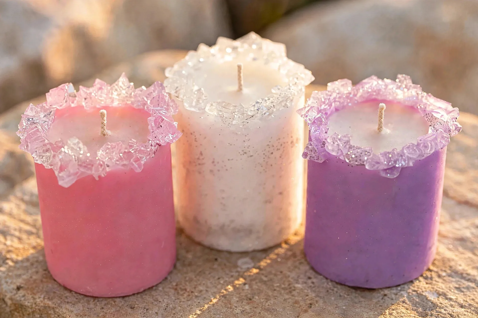 Handcrafted Crystal Pillar Candles — close-up detail