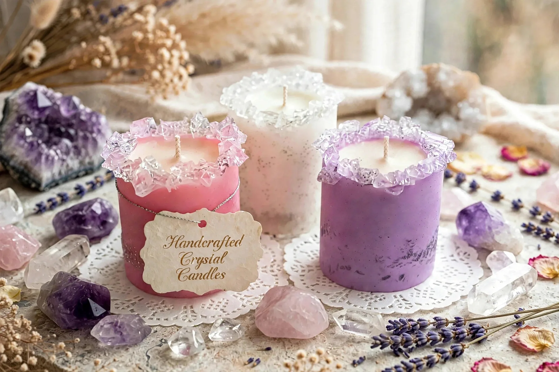 Handcrafted Crystal Pillar Candles — lifestyle photo