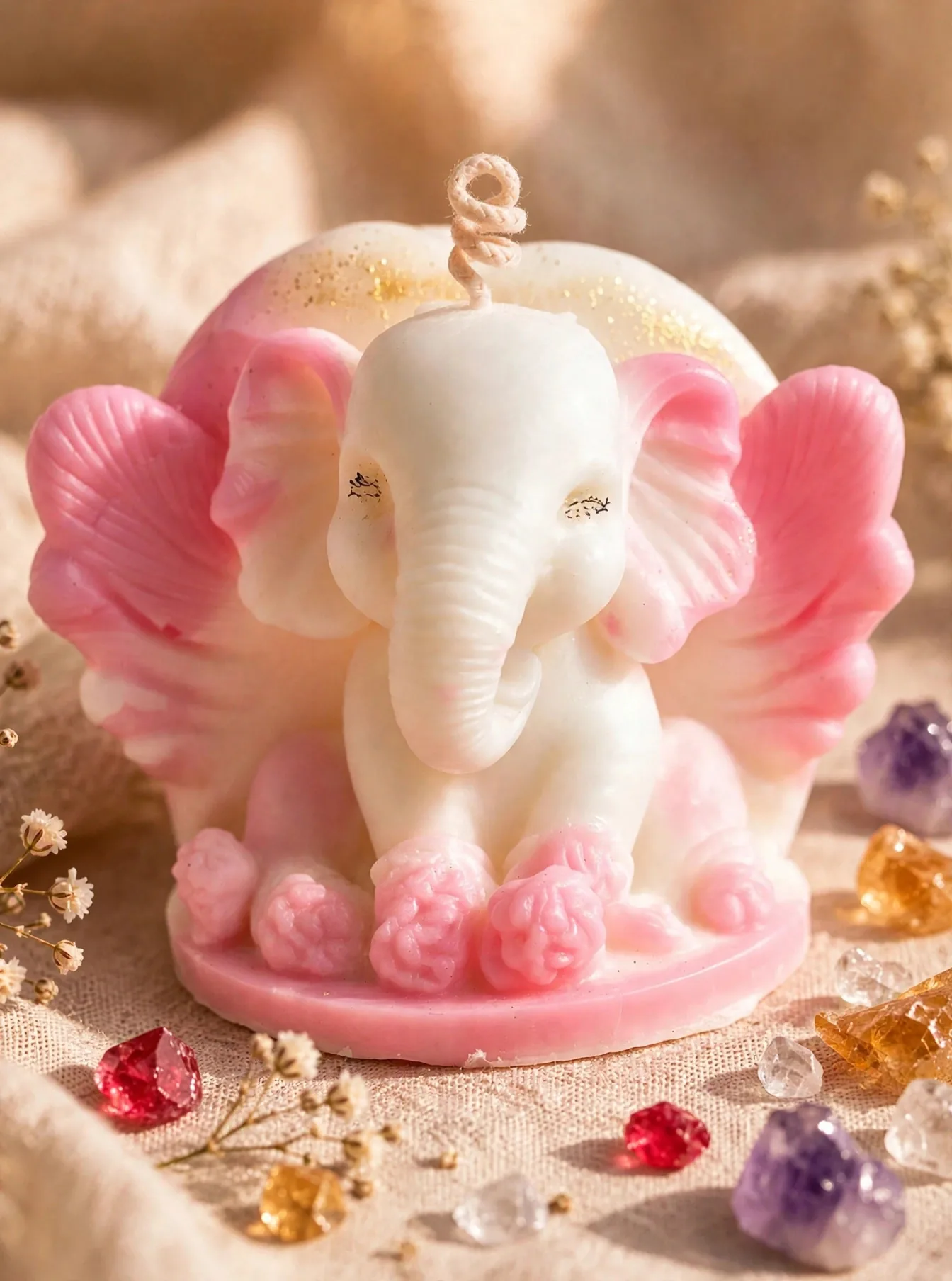 Handmade Ganesha Candle: Peach Blossom Scented — close-up detail