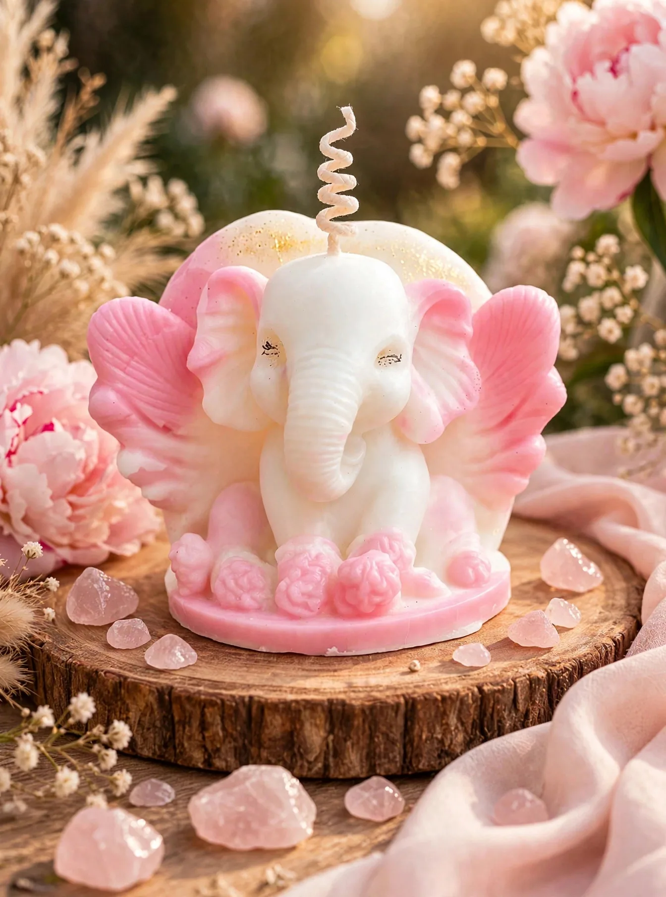 Handmade Ganesha Candle: Peach Blossom Scented — styled home decor scene