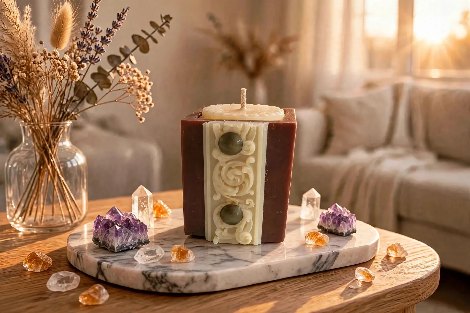 Handmade Limoncello Pillar Candle — lifestyle photo