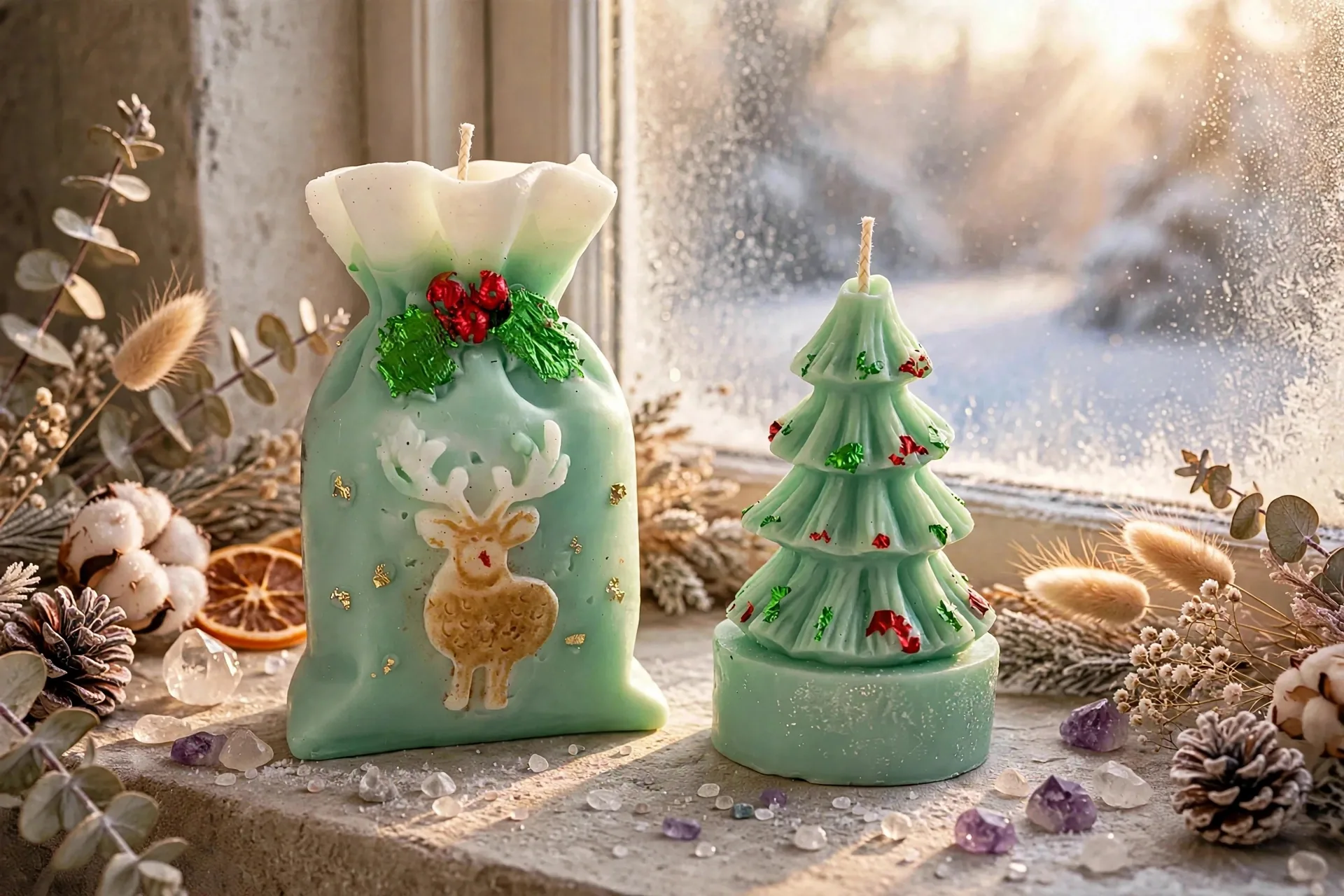 Alpine Balsam Holiday Candle, Handcrafted Coconut Soy Pillar Candle